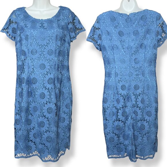 Talbots Dress Sunflower Lace Sheath Short Sleeve Cornflower Blue Size 6 Feminine - Picture 14 of 14